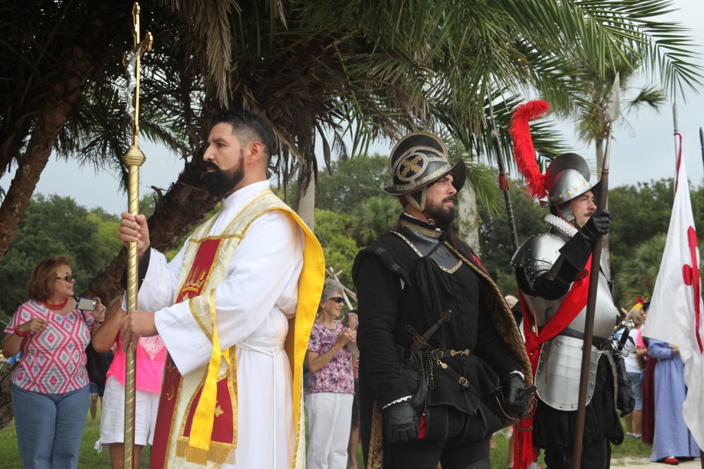 Father Lopez and Pedro Menendez de Aviles at the landing re-enactment and Feast of Thanksgiving at the Fountain of Youth. 